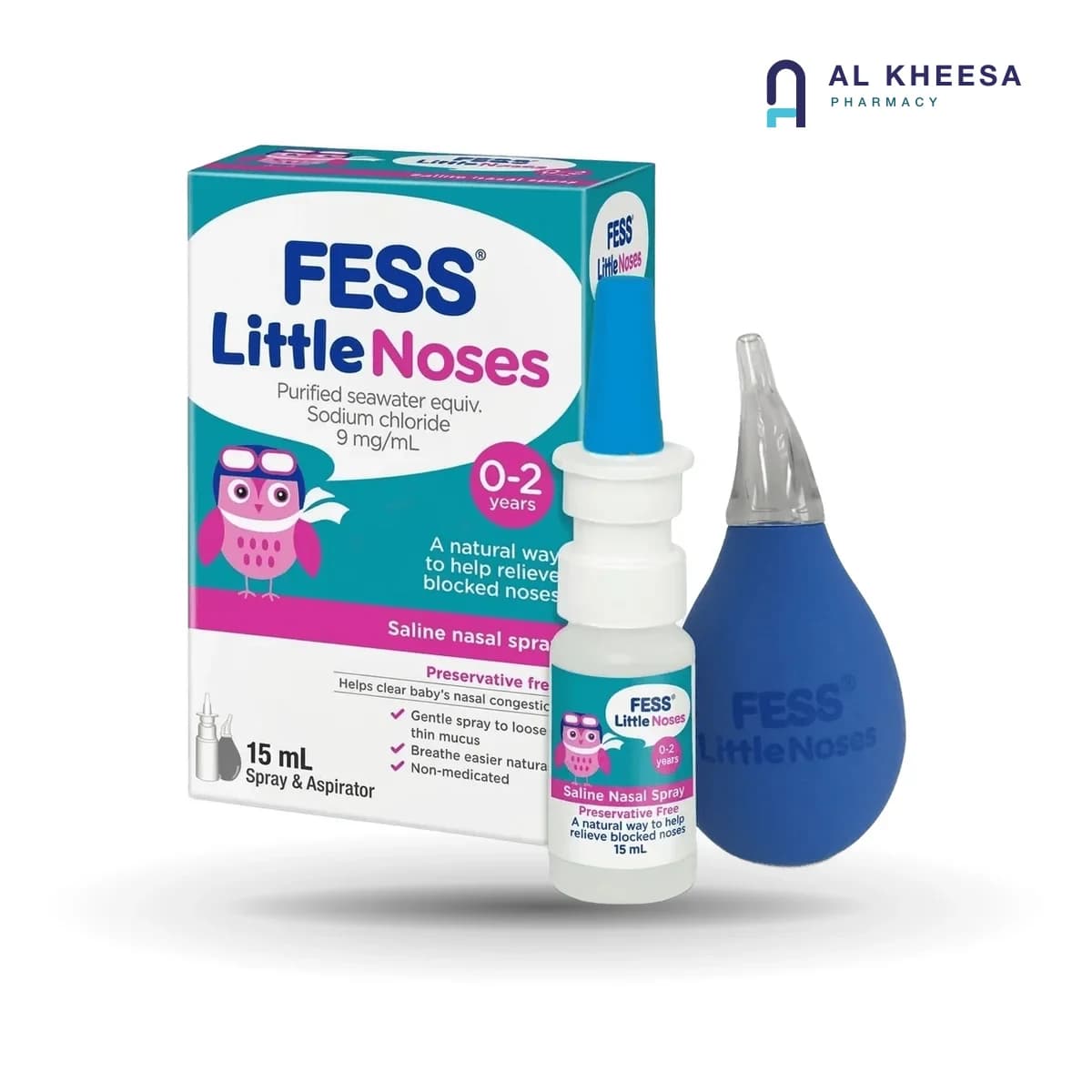 Fess  Little Nose Spray 15ml with Nasal Aspirator – Baby Saline Nasal Care Kit