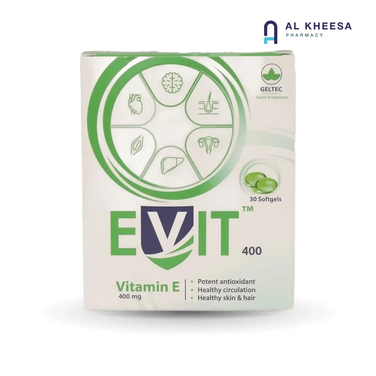 Geltec E-VIT 400mg Vitamin E Capsules – Antioxidant Support, 30 Capsules