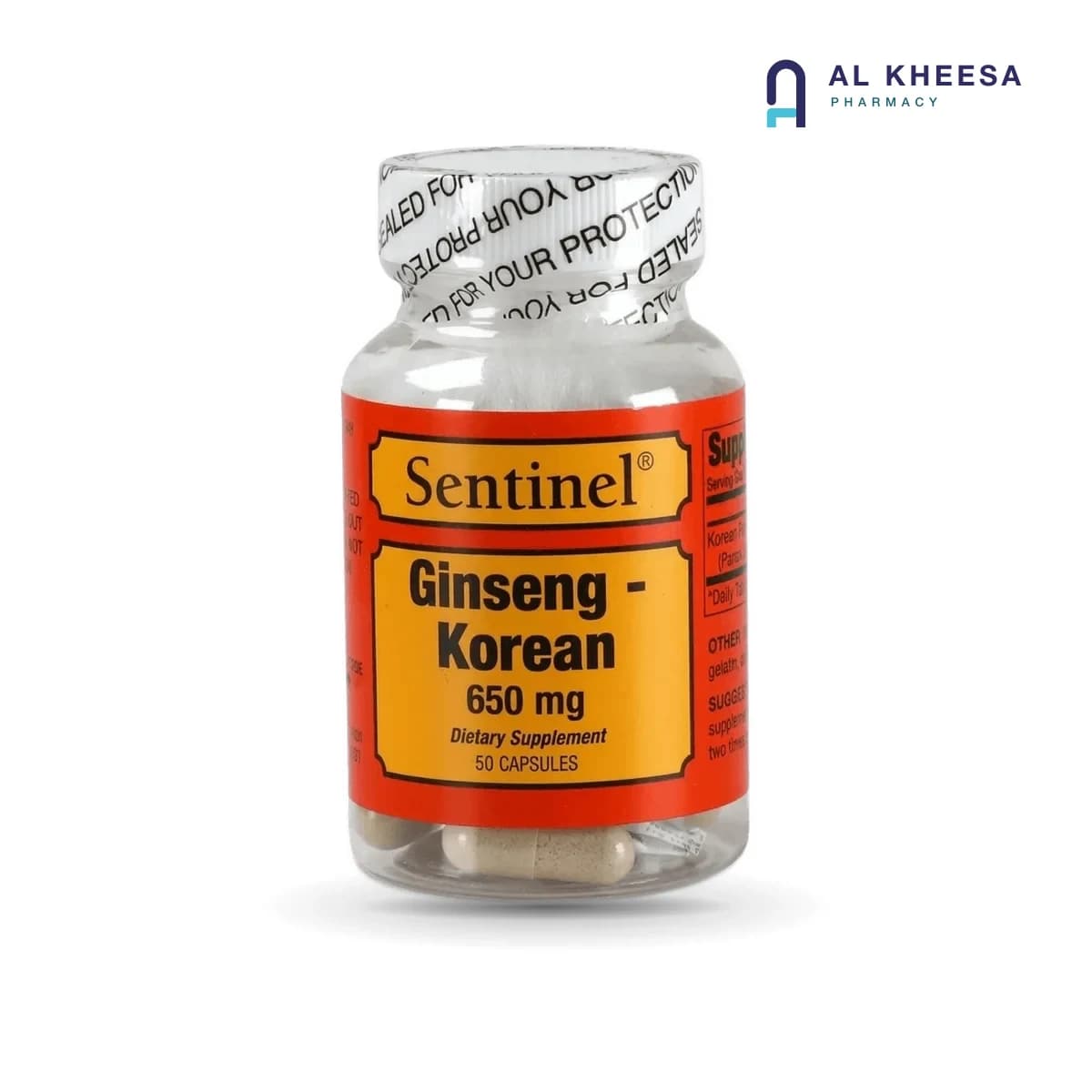 Sentinel Korean Ginseng 650 mg Tablets – 50 Count | Energy & Vitality Support