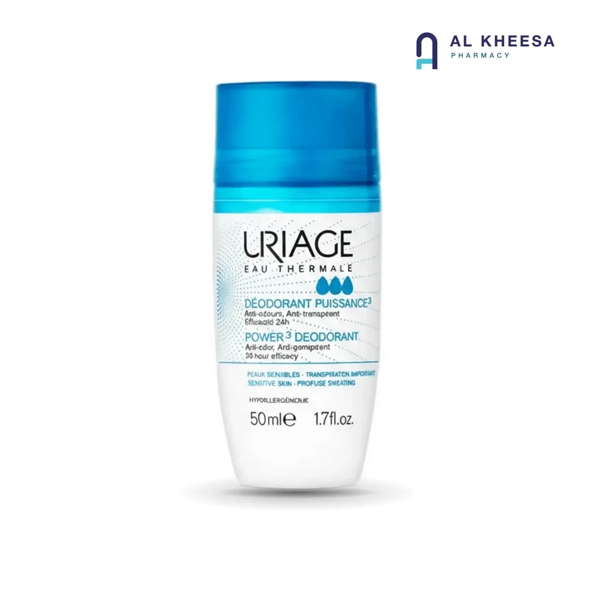 Uriage Power 3 Deodorant Roll-On – 50ml Long-Lasting Fresh Protection