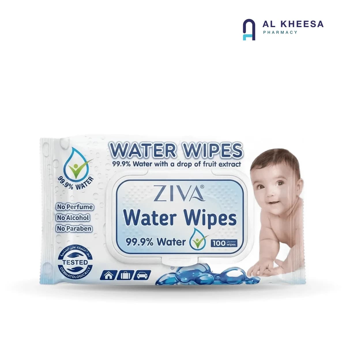 Ziva Water Wipes with Flip-Top – Ultra-Gentle Baby Wipes – 100 Count