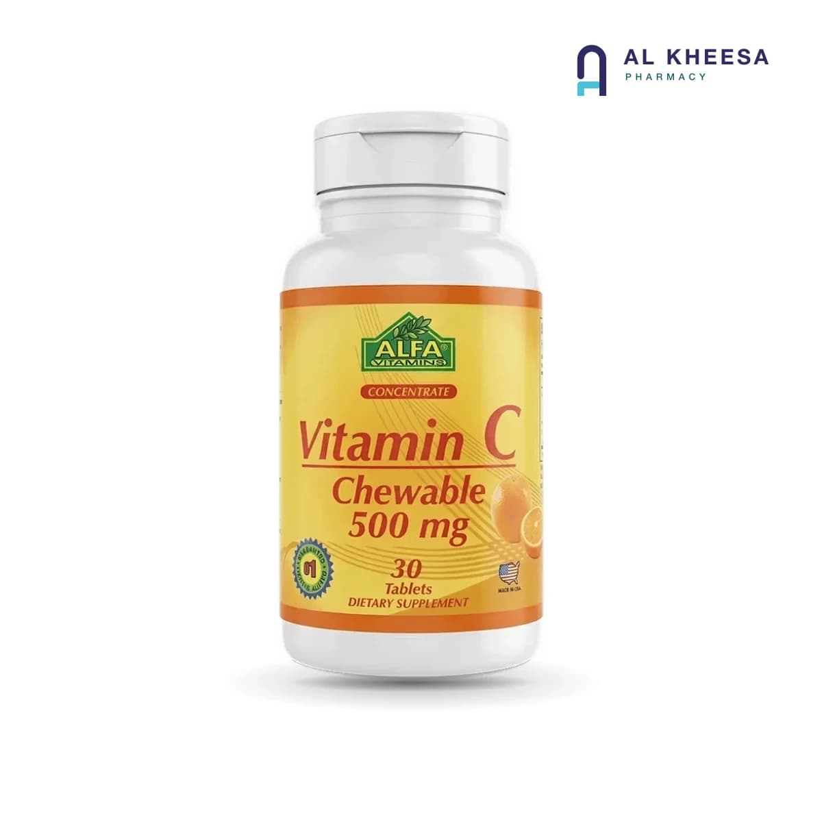 Alfa Vitamin C 500mg Chewable Tablets – Immune and Antioxidant Support, 30 Tablets