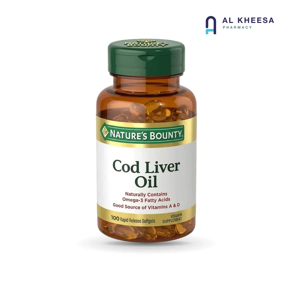 Natures Bounty Cod Liver Oil Capsules – Omega-3, Vitamin A & D Support – 100 Capsules