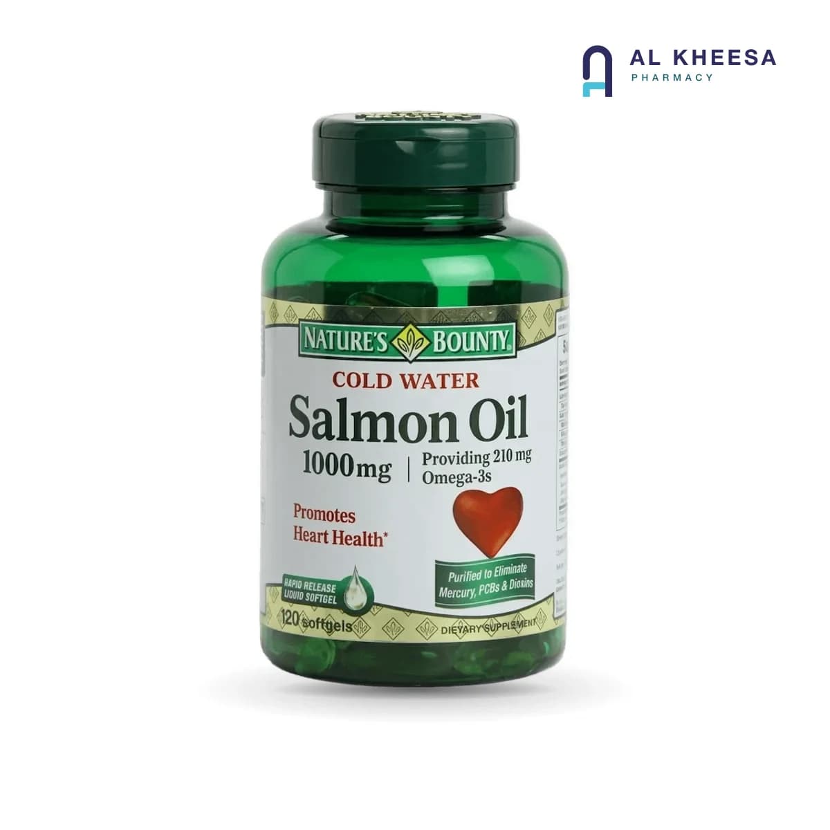 Natures Bounty Salmon Oil 1000 mg Omega-3 210 mg Softgels – 120 Count | Heart & Brain Health Support
