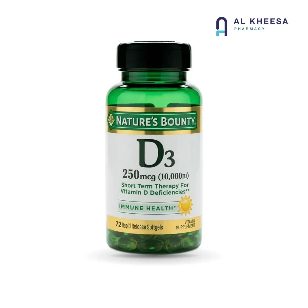 Natures Bounty Vitamin D3 10,000 IU High-Potency Softgels – 72 Count Bone & Immune Support Supplement