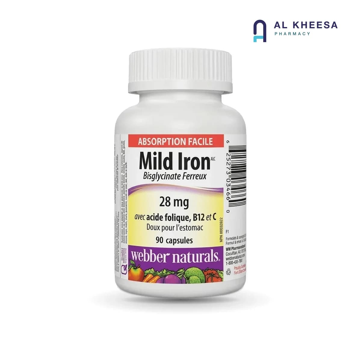 Webber Natural Mild Iron 28mg with Folic Acid, Vitamin B12 & Vitamin C Capsules – 90 Capsules | Daily Iron Supplement