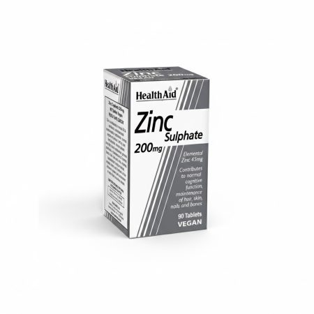 Health Aid Zinc Sulphate 200 mg Tablets – Immune & Overall Health Support – 90 Tablets