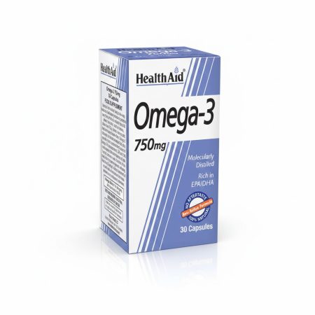 Health Aid Omega 3 750 mg Softgel Capsules – Heart & Brain Support – 30 Capsules
