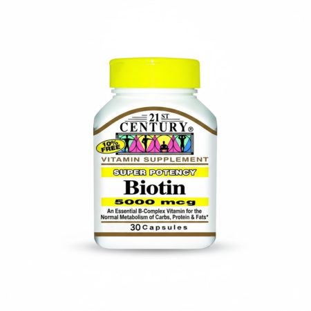 21st Century Biotin 5000 mcg Capsules – Hair, Skin & Nail Support, 60 Capsules