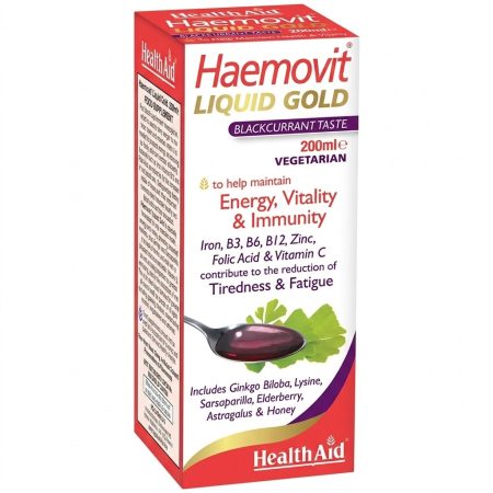 Health Aid Hemovit Liquid Gold 200 ml – Iron & Multivitamin Liquid Supplement for Energy Support