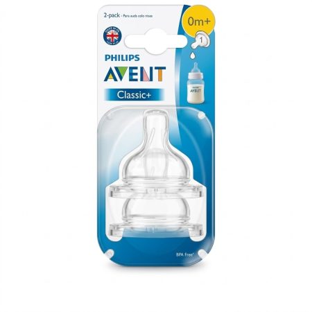 Philips Avent Classic Plus Baby Bottle Teats – 1 Hole (0m+) Slow Flow, Pack of 2