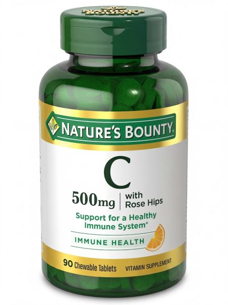 Natures Bounty  Vitamin C 500 mg with Rose Hips Chewable Tablets – 90 Count | Immune Support & Antioxidant Formula