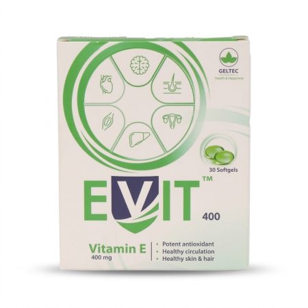 Geltec E-VIT 400mg Vitamin E Capsules – Antioxidant Support, 30 Capsules