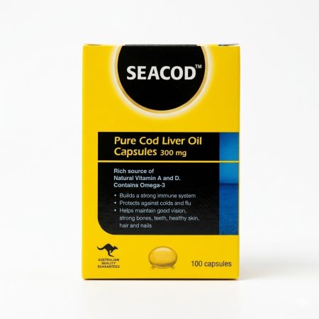 Geltec Seacod Pure Cod Liver Oil 300 mg Capsules – Omega-3, Vitamin A & D Supplement – 100 Capsules