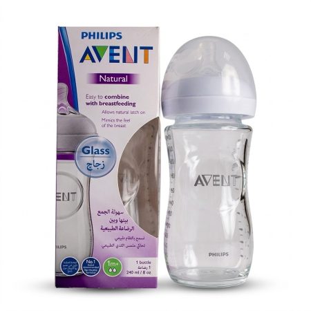 Philips Avent Natural 2.0 Glass Baby Feeding Bottle 240ml – Anti-Colic Wide Neck, BPA-Free