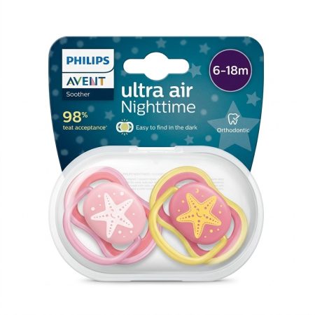 Philips Avent Ultra Air Nighttime Silicone Pacifier 6–18 Months for Boys (2-Pack) – Glow-in-the-Dark Orthodontic Soother