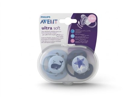 Philips Avent Silicone Soft Pacifier 6–18 Months for Boys Deco Design (2-Pack) – Orthodontic Baby Soother