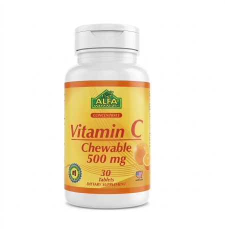 Alfa Vitamin C 500mg Chewable Tablets – Immune and Antioxidant Support, 30 Tablets