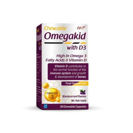 LifeOn OmegaKid Chewable Omega-3 Blackcurrant Flavor – 30 Tablets for Kids