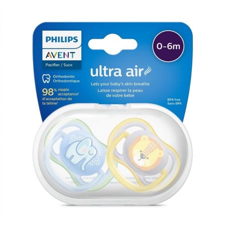 Philips Avent Ultra Air Pacifier 0–6 Months for Girls (2-Pack) – Lightweight Orthodontic Soother