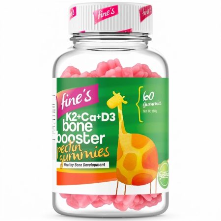 Fine’s K2 + Calcium + D3 Bone Booster Gummies for Kids – 60 Count Chewable Support Supplement