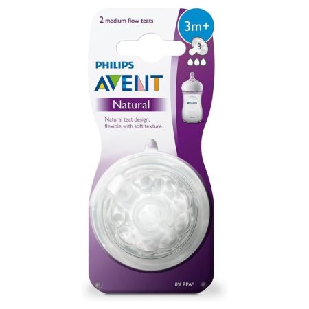 Philips Avent Natural 2.0 Feeding Teats 3M+ (Pack of 2) – Medium Flow Silicone Nipples