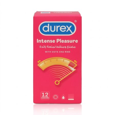 Durex Intense Pleasure Condoms 12-Pack – Ribbed & Dotted for Enhanced Sensation