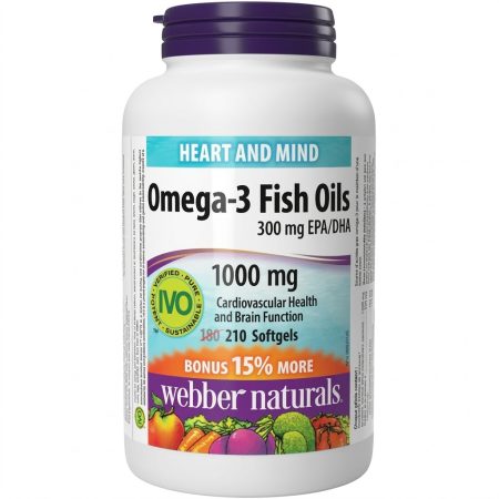 Webber Naturals Omega-3 Fish Oil 300 mg EPA & DHA Softgels – 210 Count Heart & Brain Support