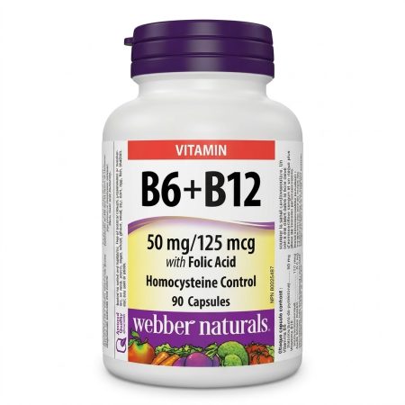 Webber Natural  Vitamin B6 & B12 with Folic Acid Capsules 50 mg / 125 mcg – 90 Count