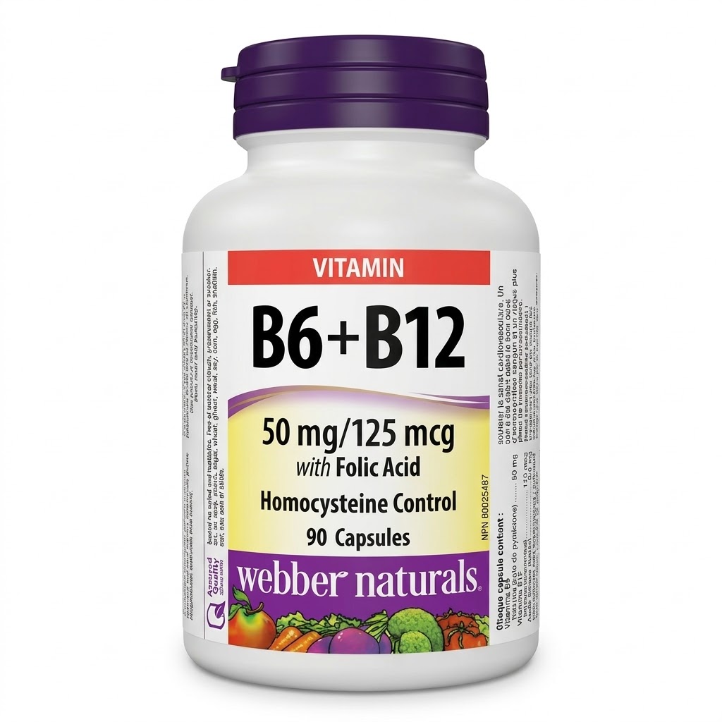 Webber Natural Vitamin B6 & B12 with Folic Acid Capsules 50 mg / 125 mcg – 90 Count