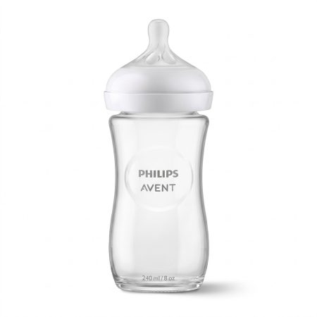 Philips Avent Natural 3.0 Glass Baby Feeding Bottle 240ml – Anti-Colic Wide Neck, Natural Response Nipple