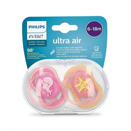 Philips Avent Ultra Air Silicone Pacifier 6–18 Months Deco Design (2-Pack) – Breathable Orthodontic Soother