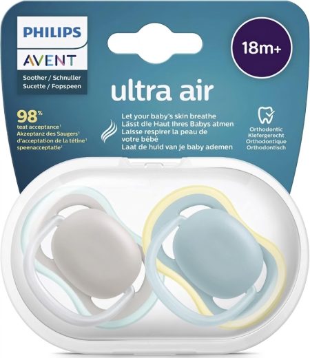 Philips Avent Ultra Air Pacifier 18M+ – Girl Deco Design, Extra Airflow Orthodontic Soother