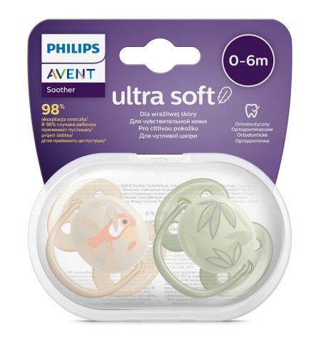 Philips Avent Ultra Soft Pacifier 0–6 Months for Boys (2-Pack) – Flexible Orthodontic Silicone Soother