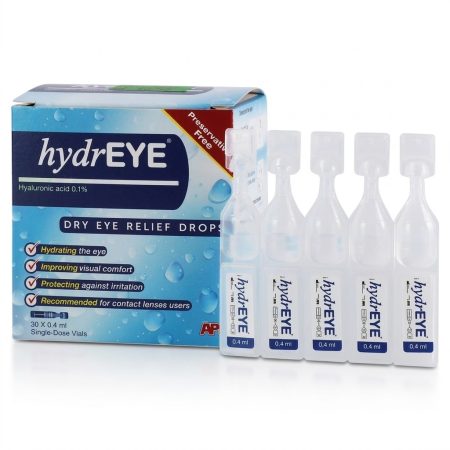 HydrEye Eye Drops 0.4ml – 30 Preservative-Free Single-Use Vials for Dry Eye Relief