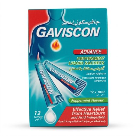 Gaviscon Peppermint Liquid Sachets 10ml – Fast-Acting Heartburn & Acid Reflux Relief (Pack of 12)
