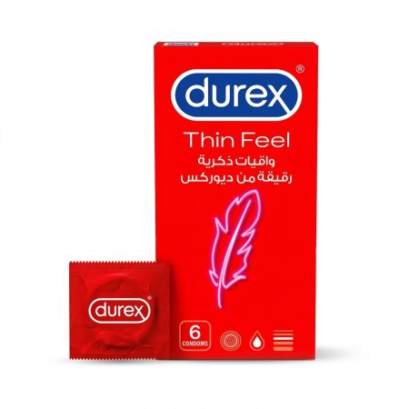 Durex Thin Feel Condoms – Ultra Thin for Natural Sensation, Pack of 6